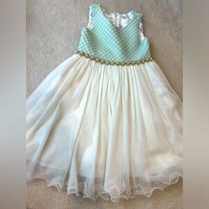 American Princess Mint and White Gold Sparkly Skirt Floral Formal Girl Dress